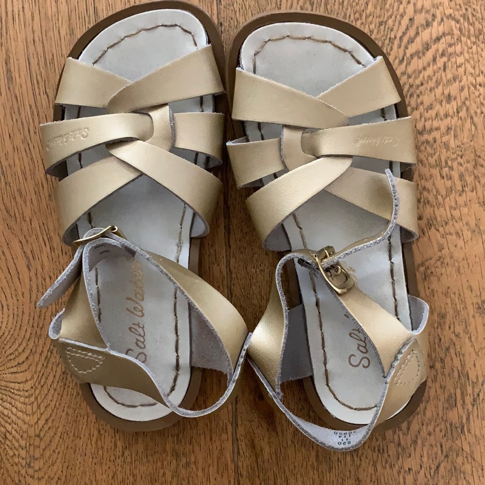 Saltwater Sandals, Gold, kids size 11